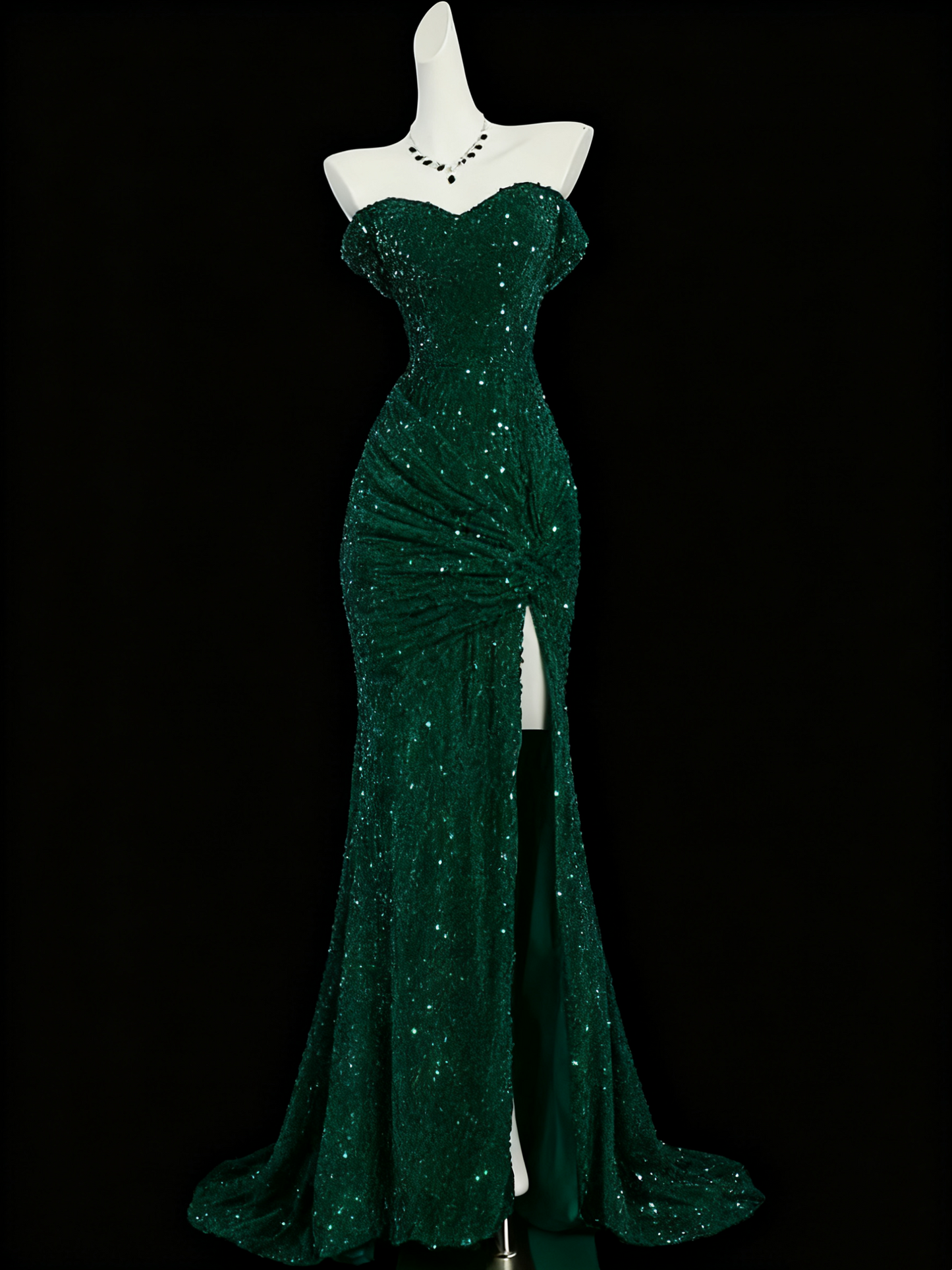 Burgundy shiny hip fishtail sequined ball gown evening dress prom dress gh4363