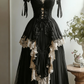 Dark Gothic Style Black Tulle & Cream Lace Lace-Up Ballgown - Witch Theme Party & Lolita Tea Dress gh6554