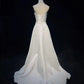 White Simple Fashionable Elegant Understated Exquisite Applique Long Floor Length Satin Ball Dress Evening Dress Wedding Dress gh3862