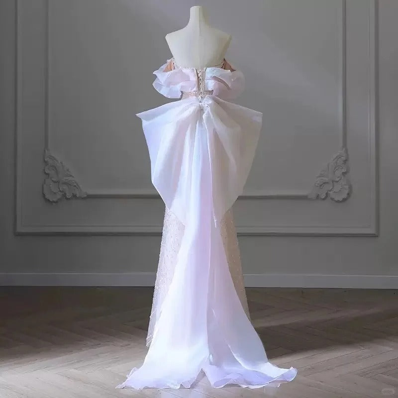 Girlhomeshops - Wunderschönes, rosa, funkelndes, langes, bodenlanges Tüllkleid mit Perlenverzierung, gh5315