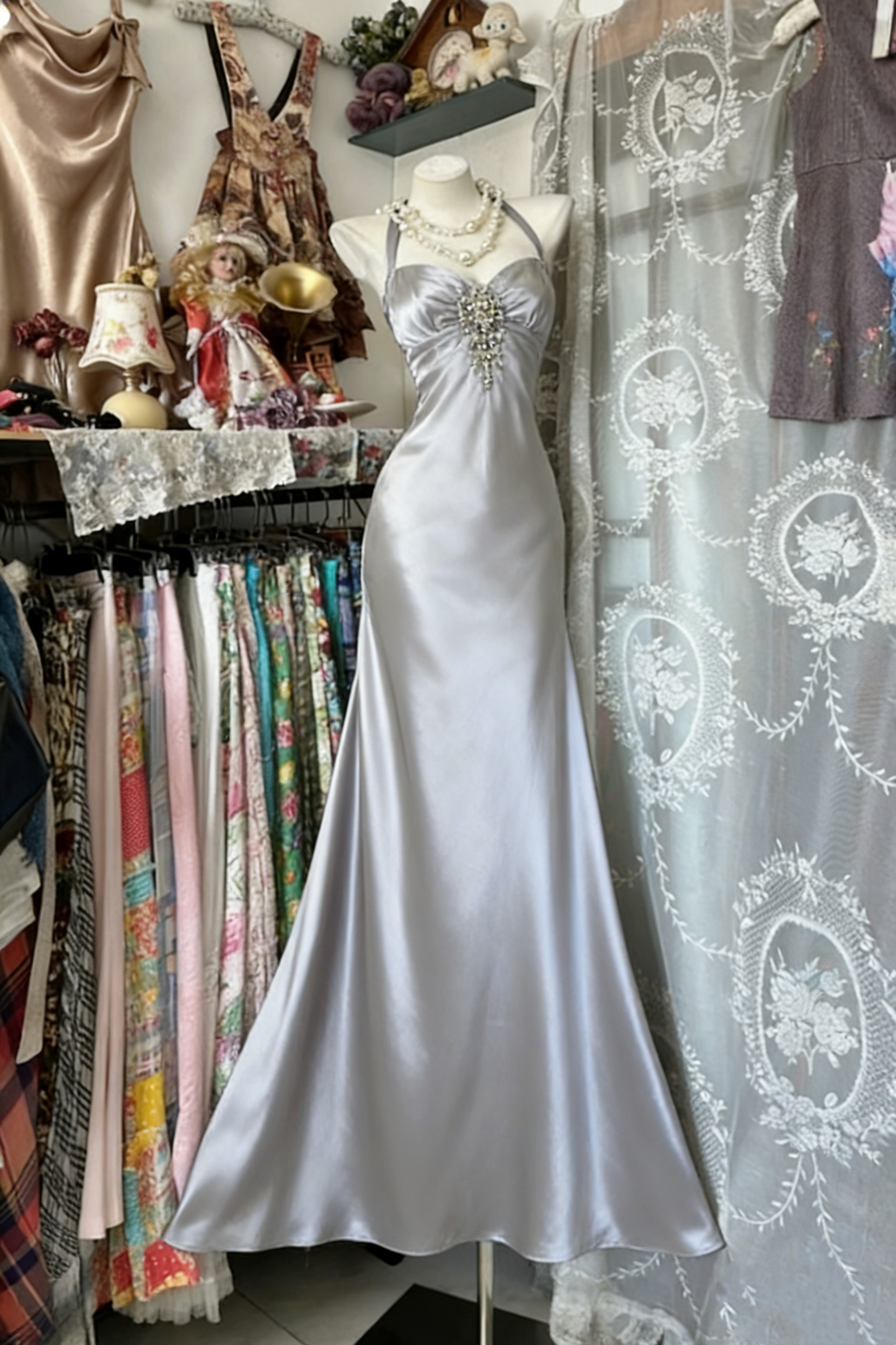 retro elegant long satin Prom dress gh6843