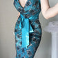 Blue Vintage Floral Elegant Long Satin Mermaid Slim Fit Ball Gown Evening Gown Party Dress gh4710