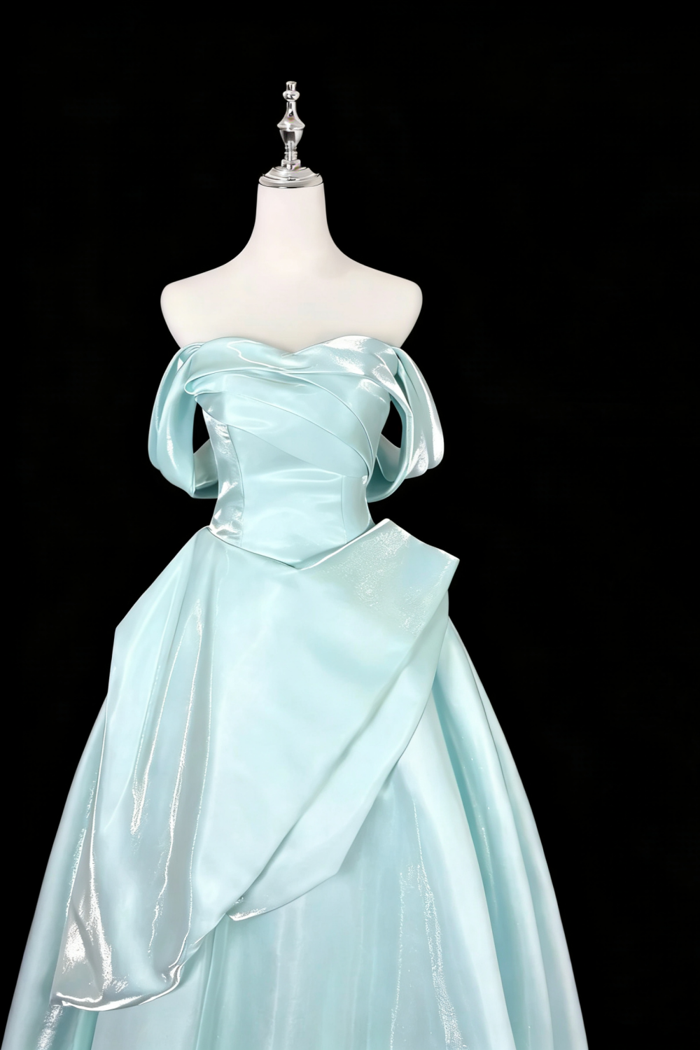 Minimalist Luxury Style Ice Blue Satin 3D Ruched Strapless Ballgown - Dinner & Cocktail Party Gown gh6545