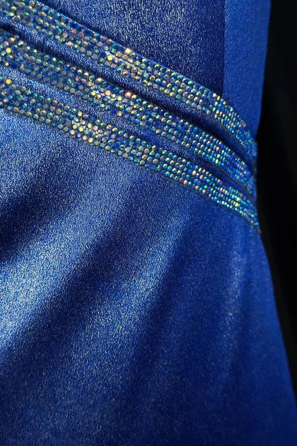 girlhomeshops-Exquisites blaues Abendkleid mit Kreuz und Strass auf der Rückseite, gh5847