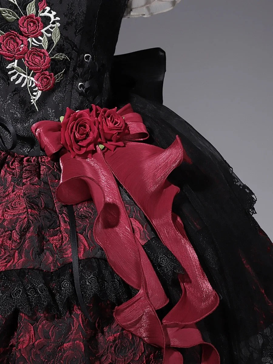 Girlhomeshops-Black red floral tulle lace short homecoming dress birthday dress gh5346