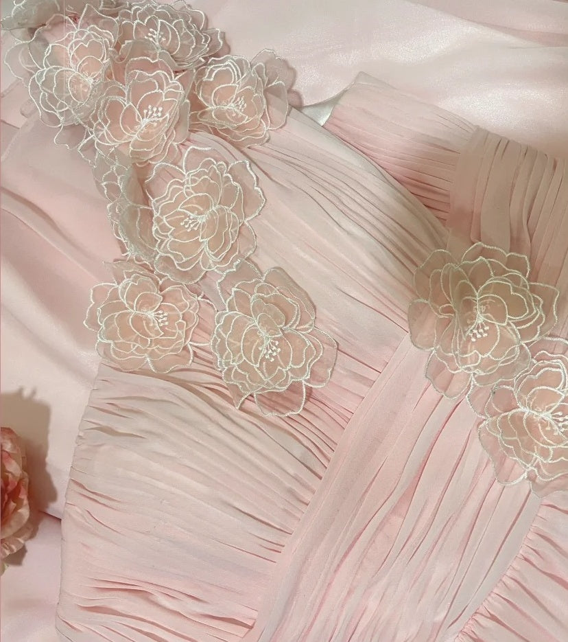 Pink Fashion One Shoulder Long Chiffon Ball Gown Evening Dress gh4430