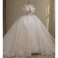 Girlhomeshops - Robe de bal élégante en dentelle blanche, magnifique, épaules dénudées, nœud, décoration en perles étoilées et sol, robe de mariée exquise gh5312