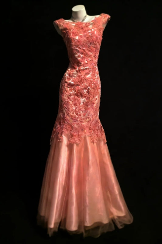 Rose lace long tulle evening gown gh6851