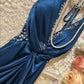 Blue Retro Elegant Fashion Long Satin Prom Dress Evening Gown Graduation Dress gh4257