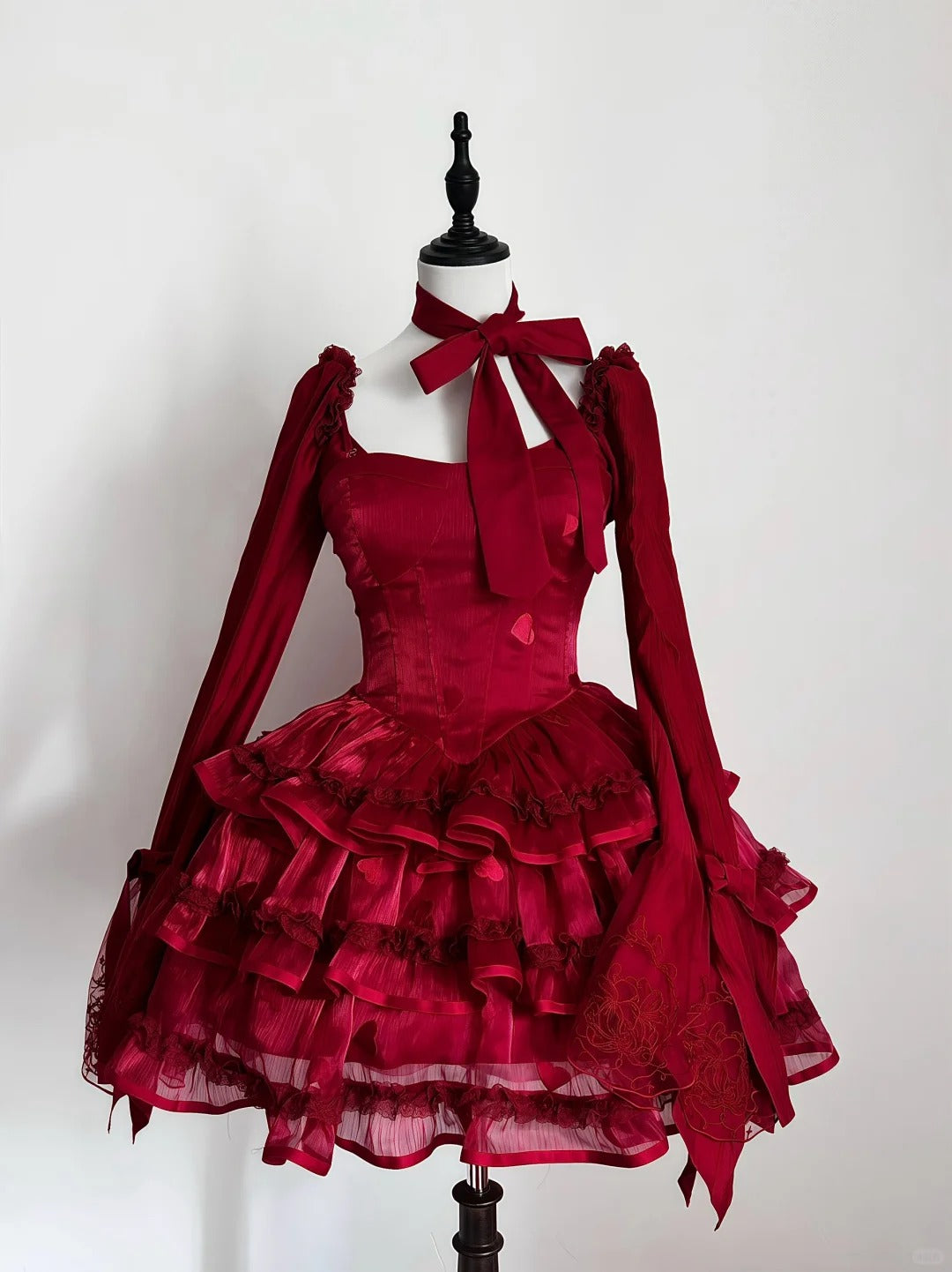 Girlhomeshops-Red Princess Long Sleeve Lace Fashion Short Tulle Homecoming Dress Birthday Party Dress gh5417