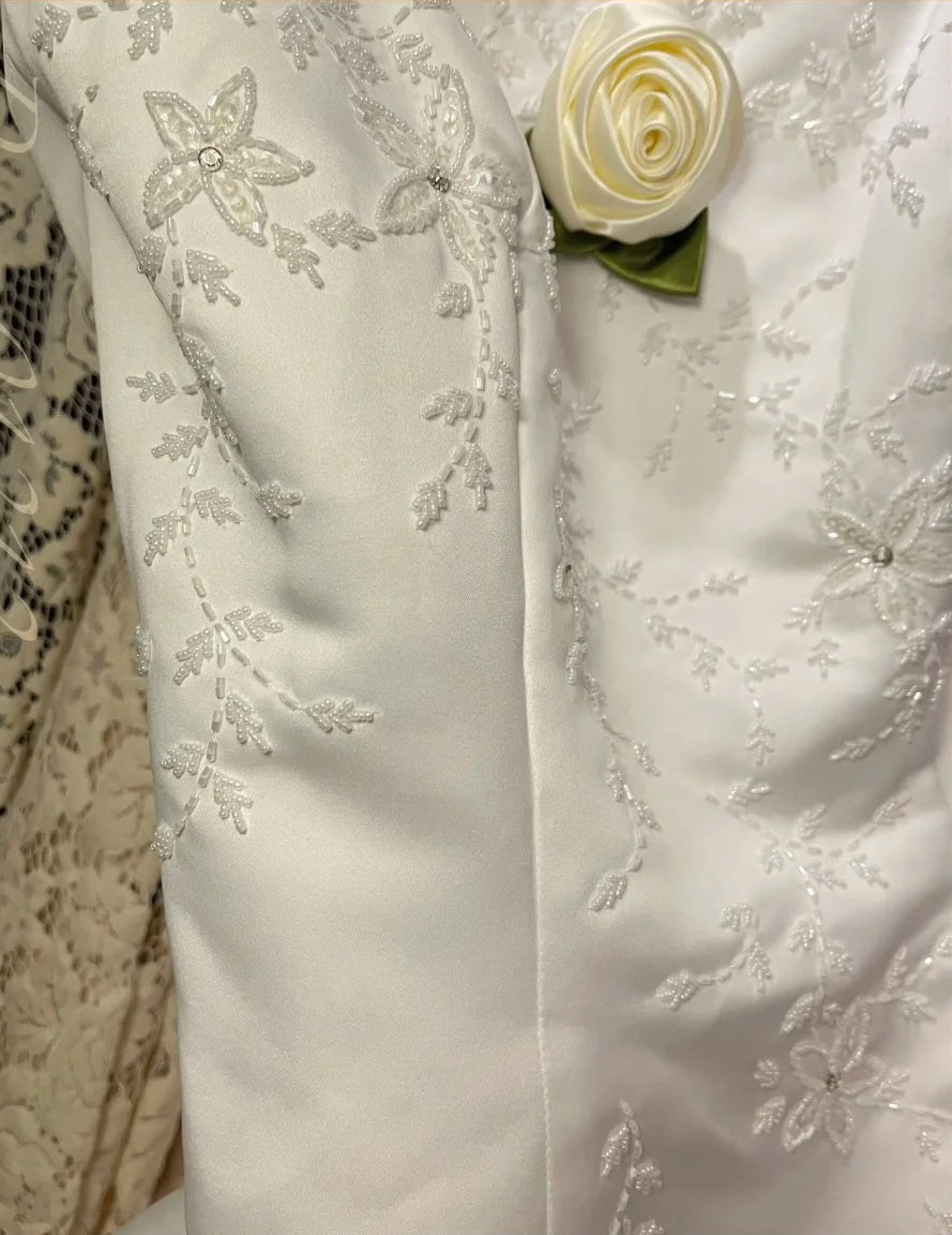 Robe de bal longue en satin blanc avec perles exquises, robe de soirée, robe de mariée gh4511