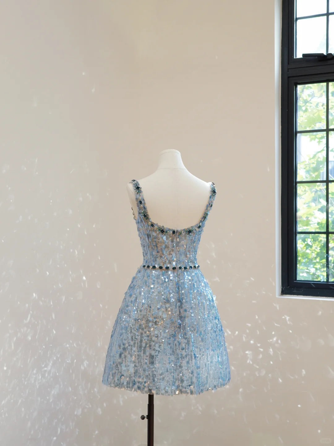 Light blue gorgeous exquisite beaded shiny niche short homecoming dress birthday cocktail party dress gh4307