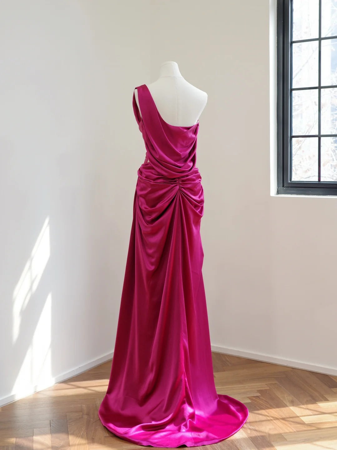 Girlhomeshops-Dark pink stylish and elegant long satin Prom dress evening dress gh5065