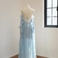 Girlhomeshops-Blue floral halter long backless chiffon party dress wedding guest dress gh5063