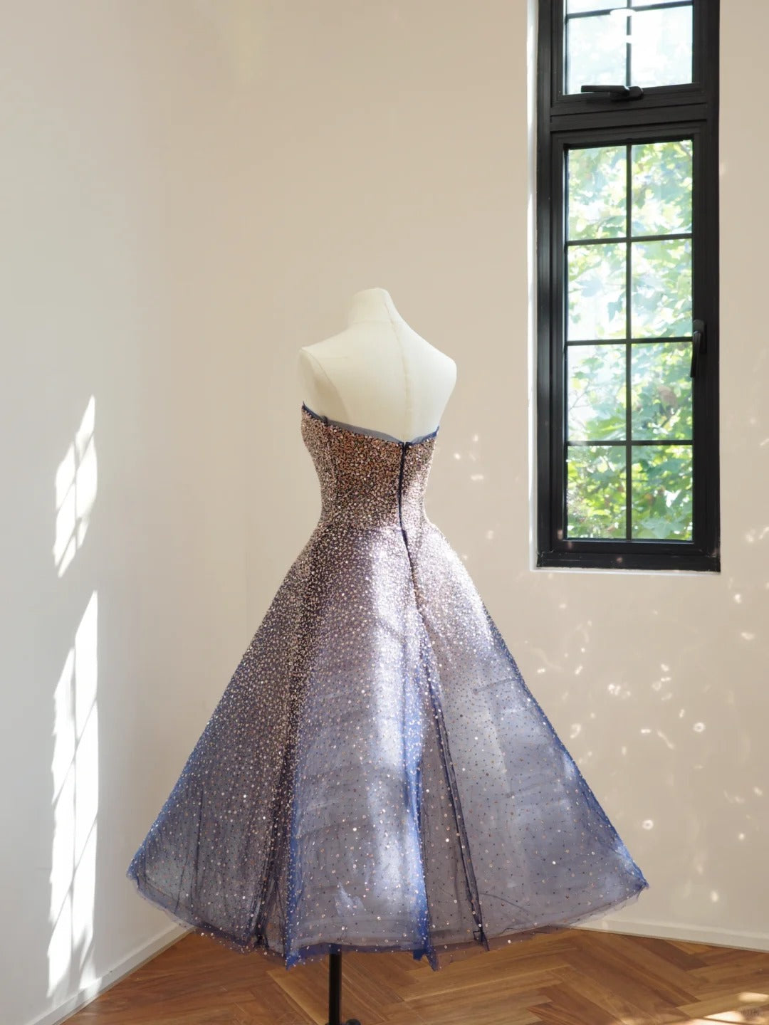 Girlhomeshops-Blue Sparkle Gradient Short/Mid-Length Sequined Homecoming Dress Prom Dress gh5064