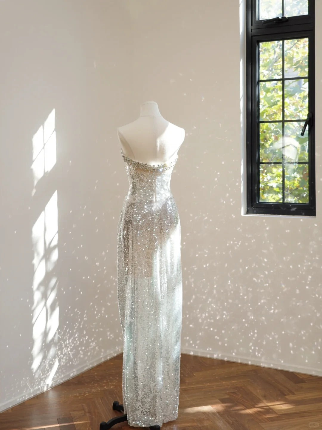 Girlhomeshops-Silver luxury gorgeous crystal sequins shiny long Prom dress evening dress gh5066