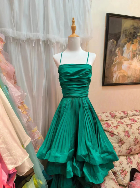 Green Fashion Vintage Elegant Strap Short Satin Homecoming Dress Prom Dress Evening Dress Birthday Party Dress gh4149