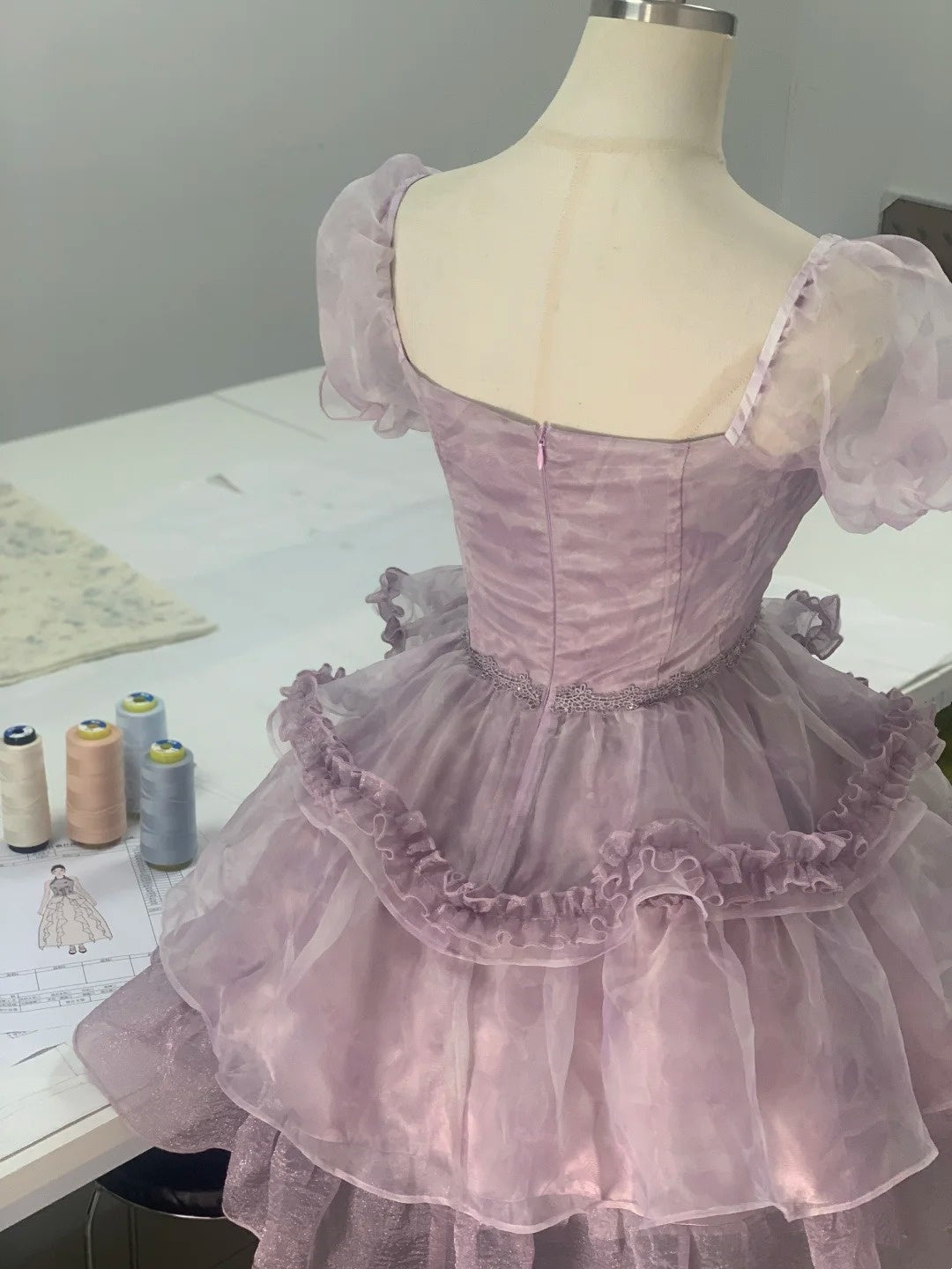 Purple Flower Short Chiffon Homecoming Dress Party Dress gh4647