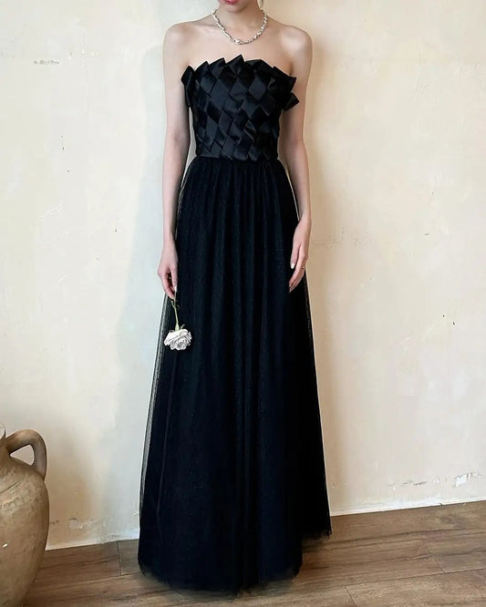 girlhomeshops--Retro Black Swan Simple Elegant Formal Long Tulle Prom Dress gh5607