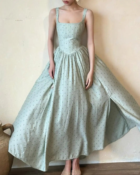 girlhomeshops--Green Simple And Elegant Polka Dot Long Formal Prom Dress gh5608