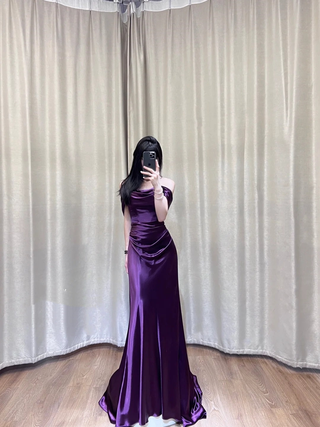 Purple Beautiful Elegant Satin Long Slim Floor Length Ball Gown Evening Dress Prom Dress gh4203