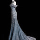 ✨💎Silver Blue Luxurious Heavy Industry Sparkling Gorgeous Elegant Exquisite Beading Stunning Long Mermaid Dress Sequin Floor Length Trailing Prom Dress Evening Dress Wedding Dress gh4114