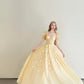 girlhomeshops-Vintage Goose Yellow Puff Sleeve Sequin Swing Court Style Evening Gown gh6028