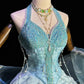 Meerjungfrauen-Ballkleid in Meeresblau mit Neckholder, Perlen und Quasten – Hochzeits- und Cosplay-Kleid im Ozean-Stil gh6557
