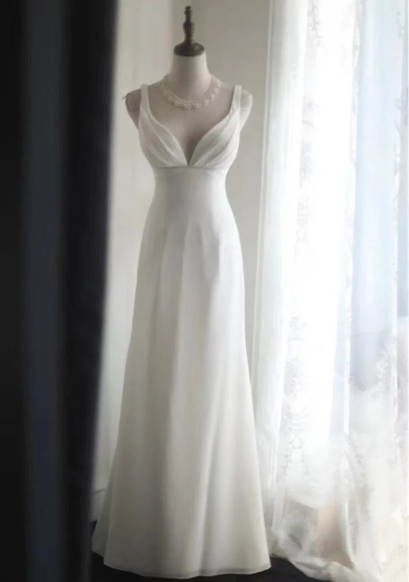 Girlhomeshops - Robe de mariée sirène blanche sans manches en mousseline de soie, coupe ajustée et minimaliste, longueur au sol (gh5831)