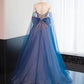 Robe de soirée longue en tulle bleu magnifique et brillant, perlée, longueur au sol, robe de bal, robe de remise de diplôme, gh4553