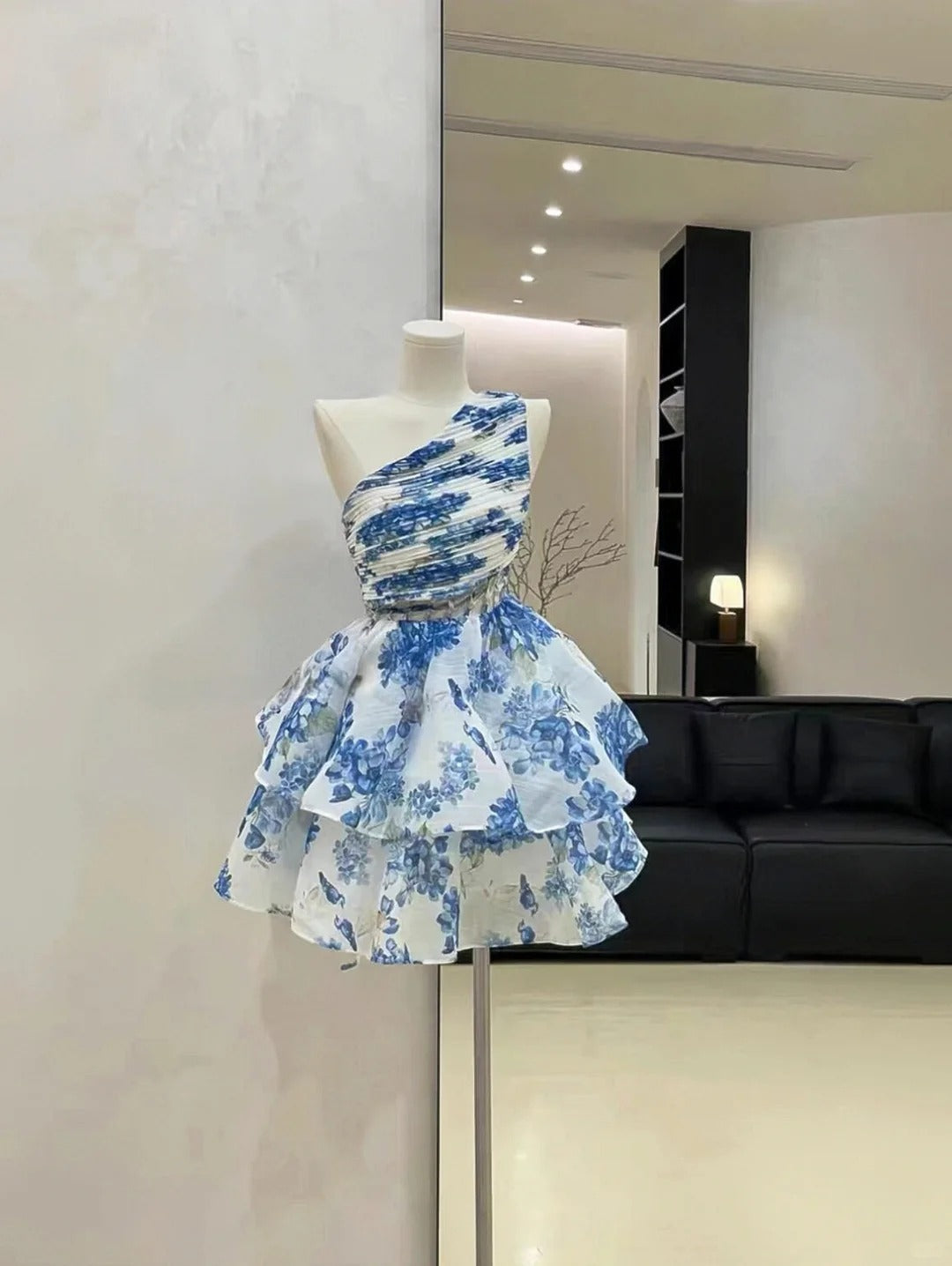 Robe de soirée courte en mousseline de soie bleue pour filles, tenue de bal, d'anniversaire, gh4534