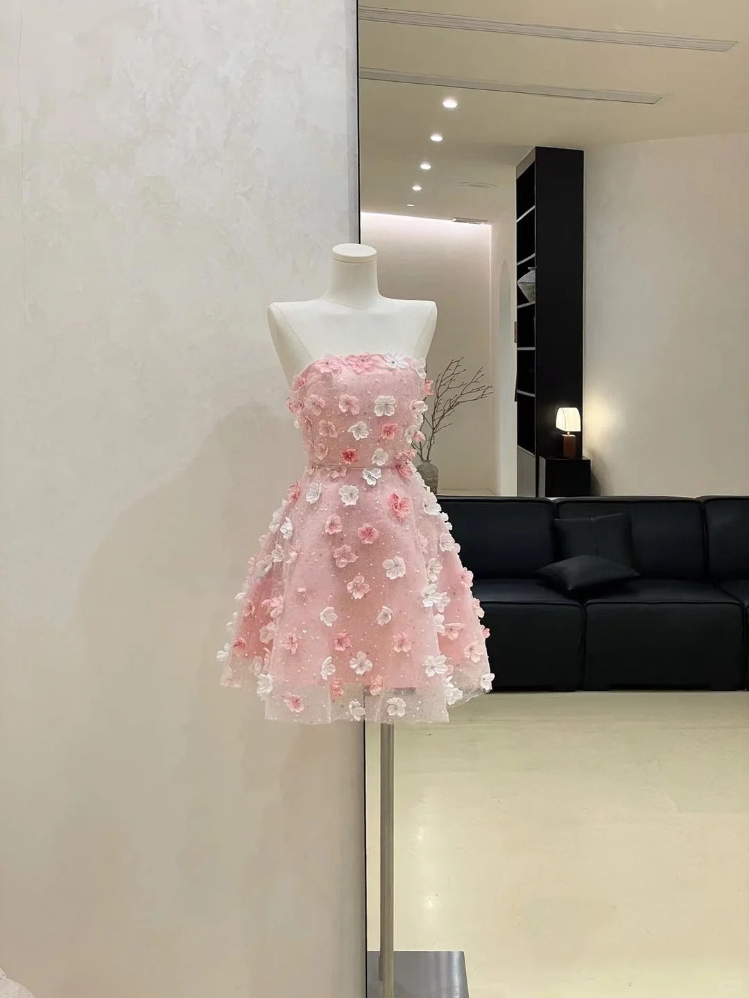 Robe de soirée courte en tulle à fleurs roses pour filles, tenue de bal, d'anniversaire, gh4535