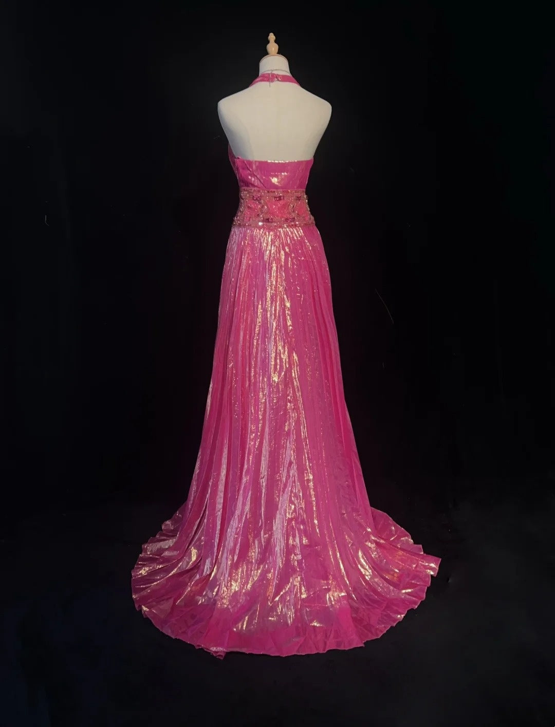 Pink Exquisite Pearl Embellishment Long Satin Formal Dress gh6774