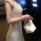 White, Simple Yet Elegant Long Bridesmaid Dress, Birthday Party Dress gh7081