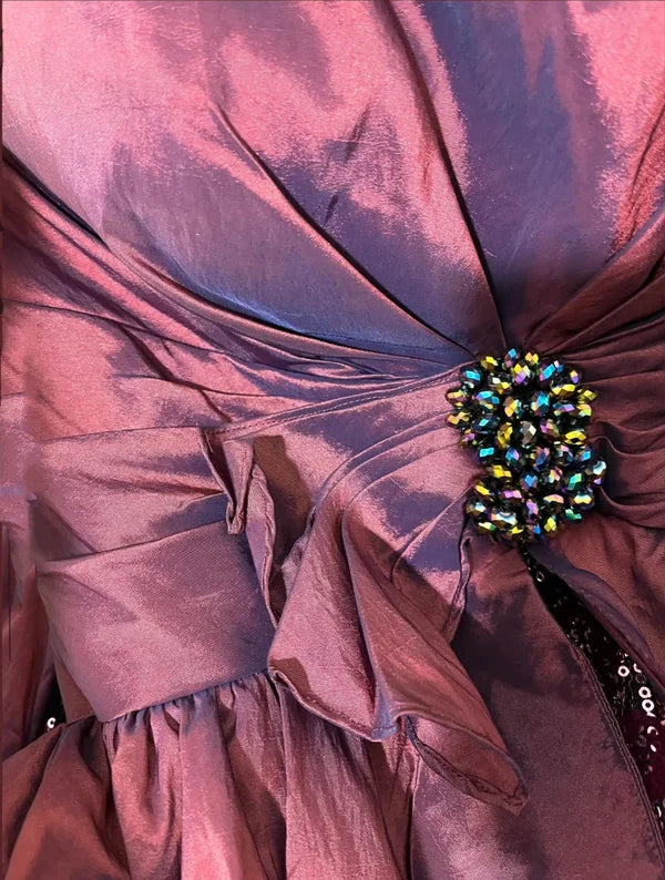 Purple Lace Beautiful Mermaid Long Satin Ball Gown Evening Dress gh4440