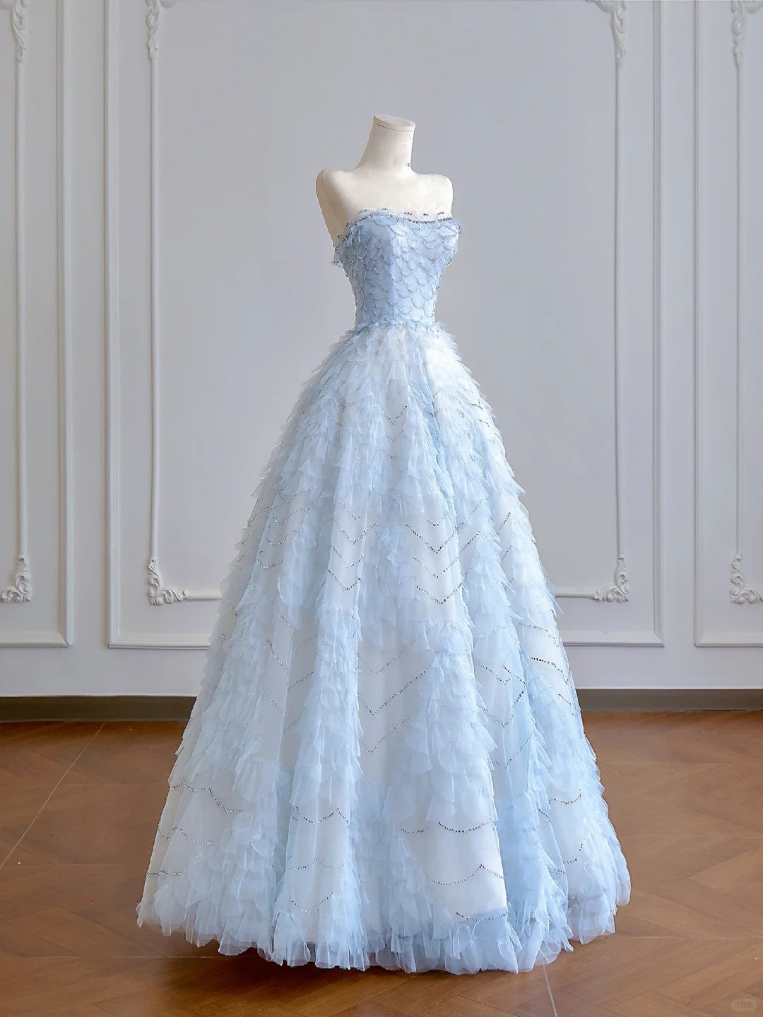 Girlhomeshops - Robe de mariée longue en tulle et organza bleu clair, longueur au sol, gh5487