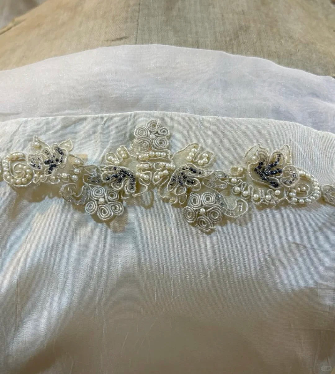 Girlhomeshops-Beige Beaded Long Vintage Elegant Satin Prom dress Evening Dress gh5043