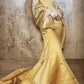 Robe de soirée longue en satin jaune, magnifique et exquise, avec perles, gh4499