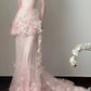 Pink Delicate Floral Long Chiffon Evening Gown Fairy Gown gh6759