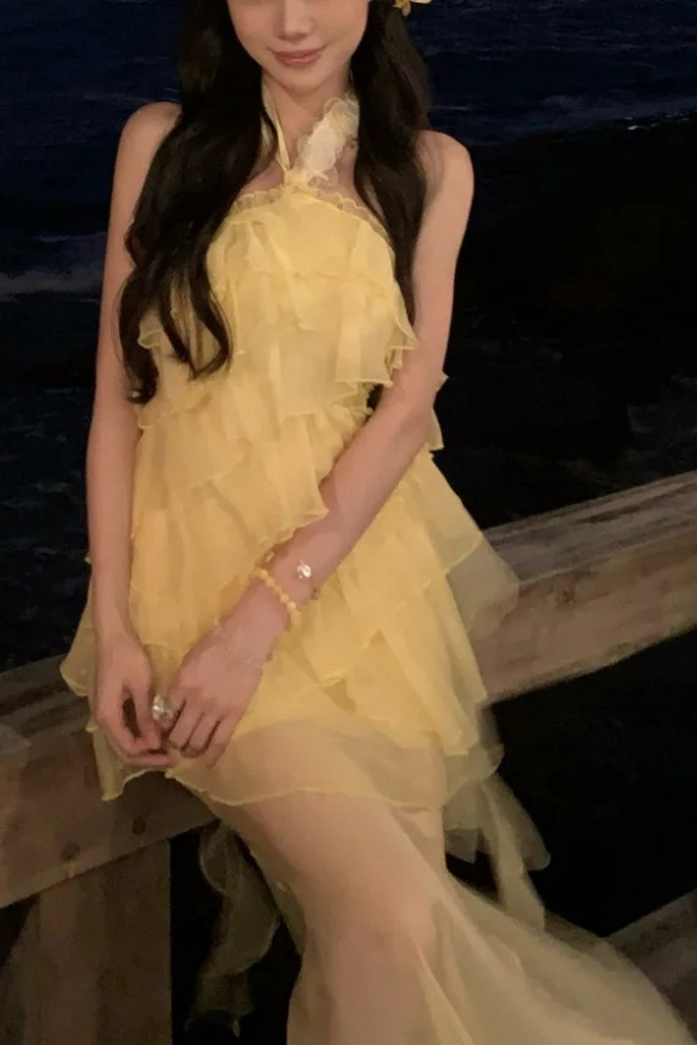 Robe de plage jaune, robe de soirée, robe en mousseline gh6634