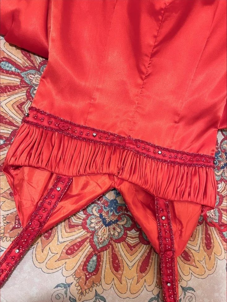 Red Vintage Floral Long Satin Prom Dress Birthday Party Dress Evening Dress gh4413