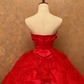 girlhomeshops-Crimson Satin Strapless Bow Rhinestone-Embellished Floor-Length Court-Style Gown gh6371