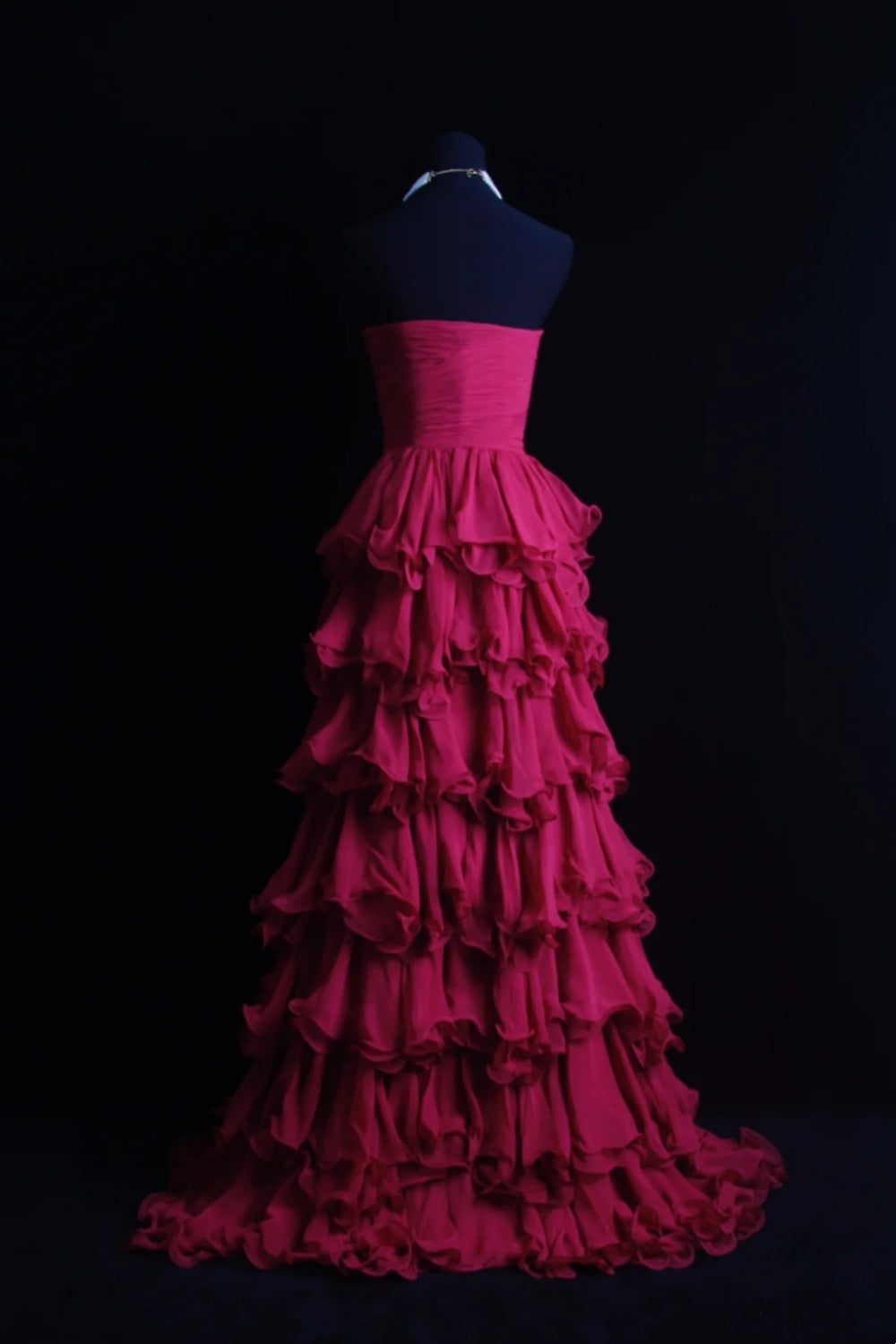 girlhomeshops-Fuchsia Chiffon Sleeveless Floor-Length Tiered Ruffled Evening Gown gh6304
