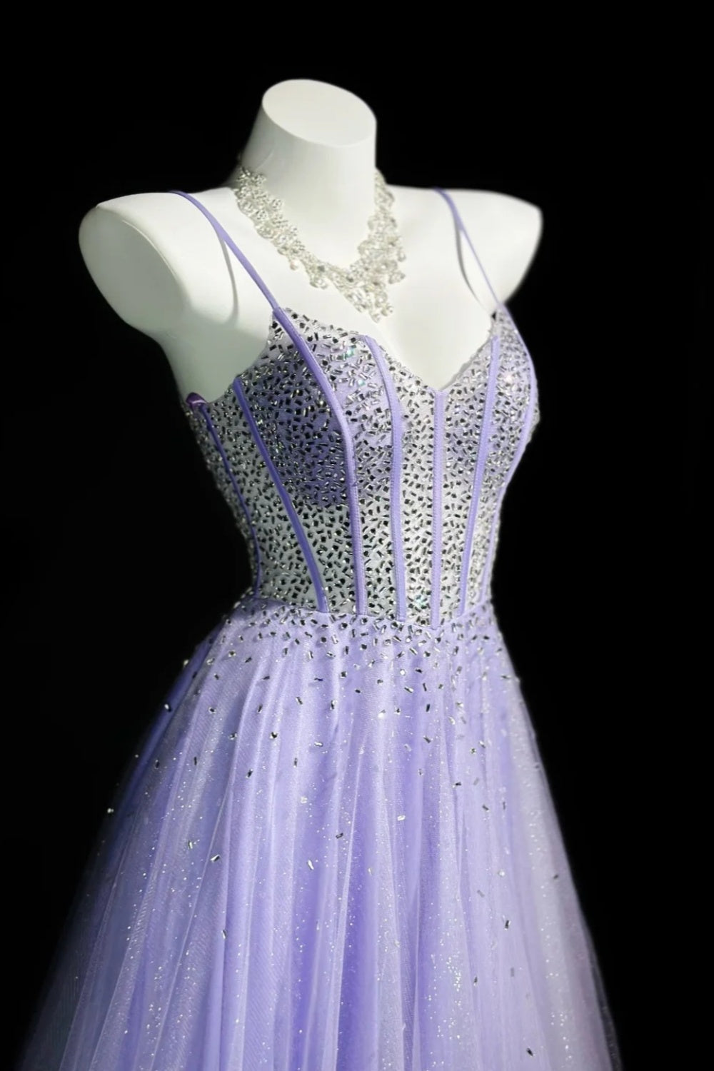 girlhomeshops-Wunderschönes, glänzendes, lavendelfarbenes Strass-Ballkleid, Abschlusskleid, Geburtstagskleid, gh5846