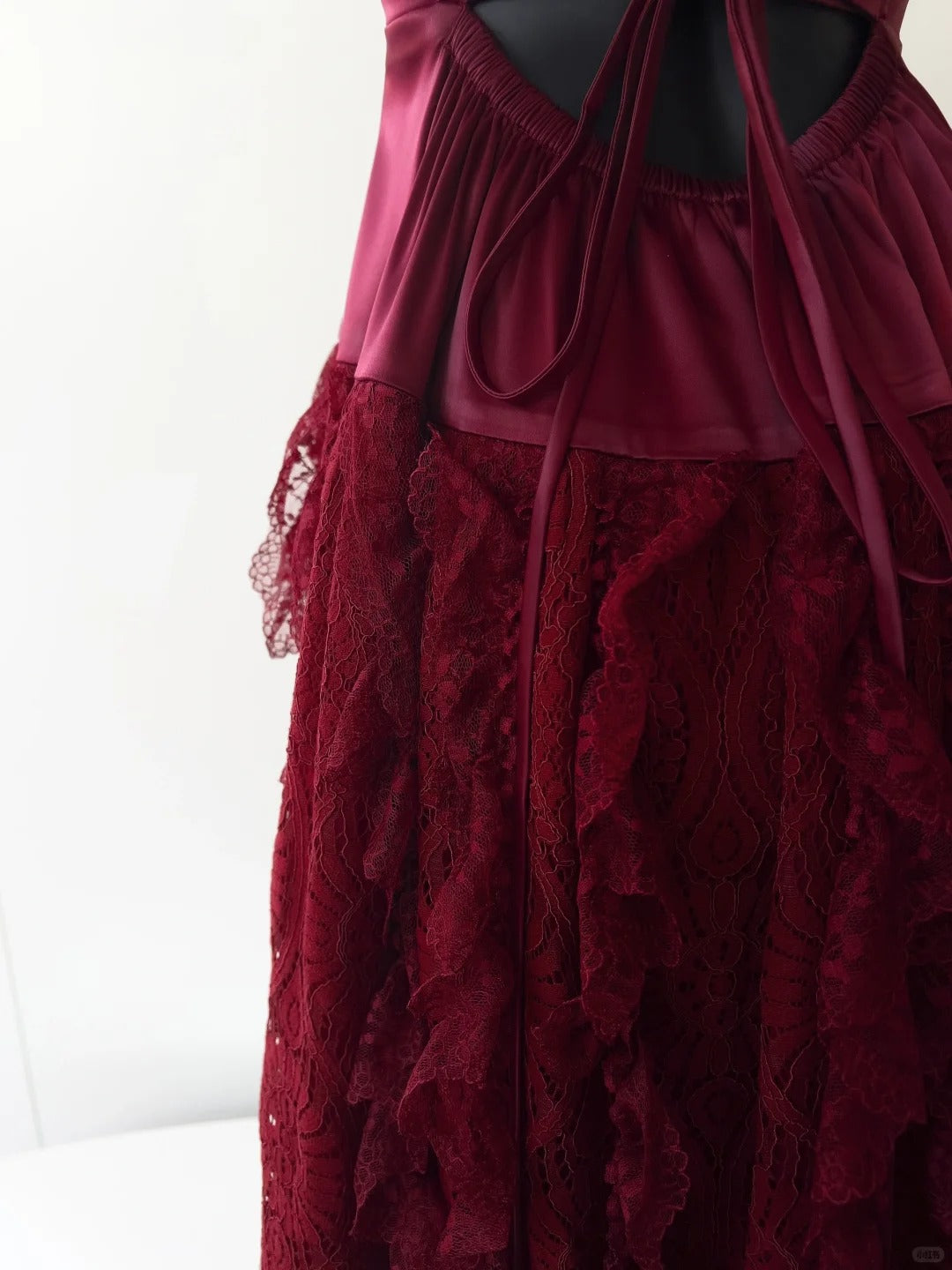 Robe de soirée longue en satin bordeaux vintage, tenue de bal, d'anniversaire, gh4409