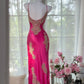 Pink floral ball gown long satin date dress evening dress birthday dress wedding dress gh4533