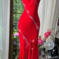 Red shiny beaded long chiffon ball gown evening dress party dress date dress prom dress gh4678