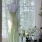 Green shiny ruffle long sequined ball gown evening dress party dress gh4319