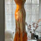Orange Delicate Floral Spaghetti Strap Long Satin Chiffon Ball Gown Evening Dress Party Dress gh4093