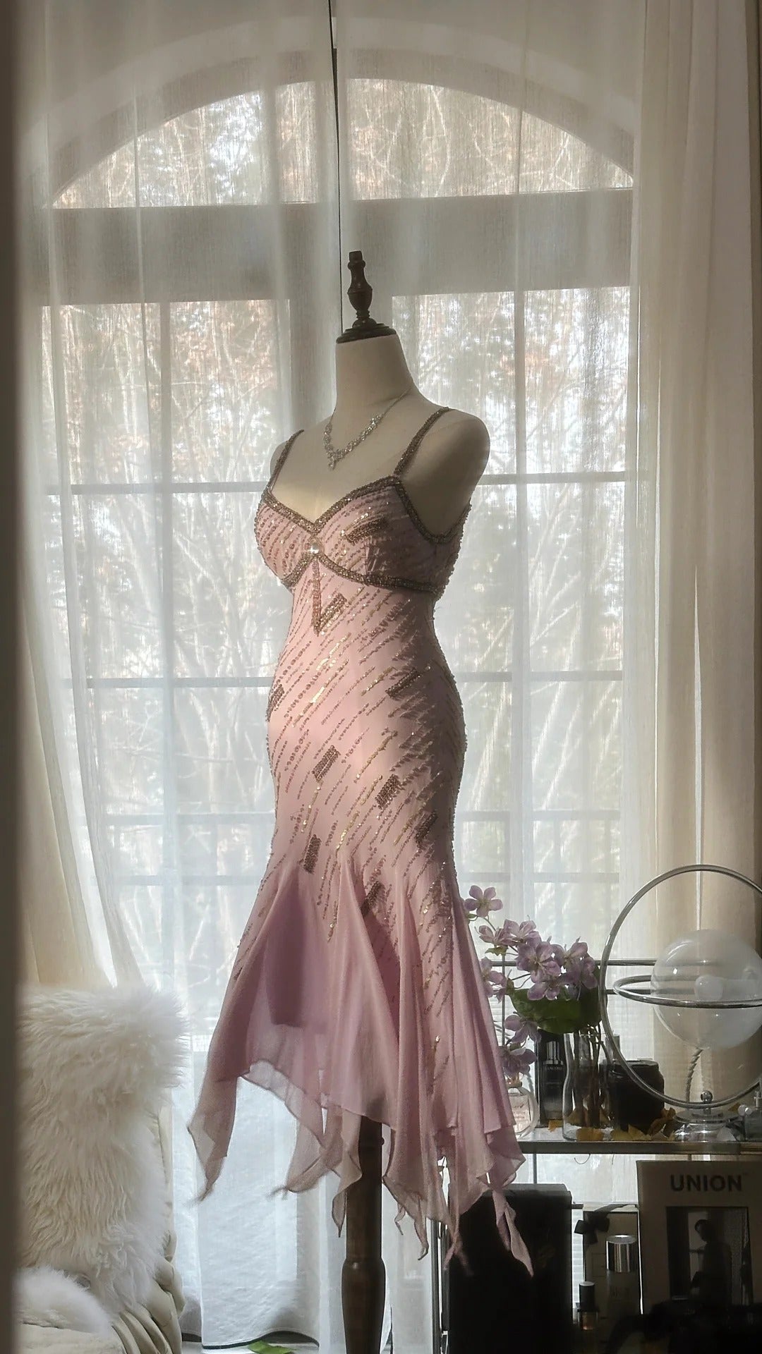 Robe de soirée élégante rose pâle, élégante, décolleté en cœur, bretelles spaghetti, longue en mousseline de soie à volants, robe de bal, robe de soirée, robe de fête d'anniversaire/de vacances, robe de bal gh4067